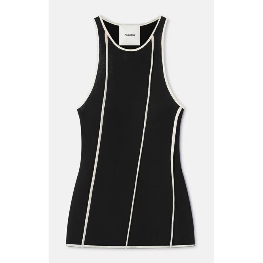 Nanushka ENNA Patchwork Mesh-Jersey Tank Top in Black NWT Size XS